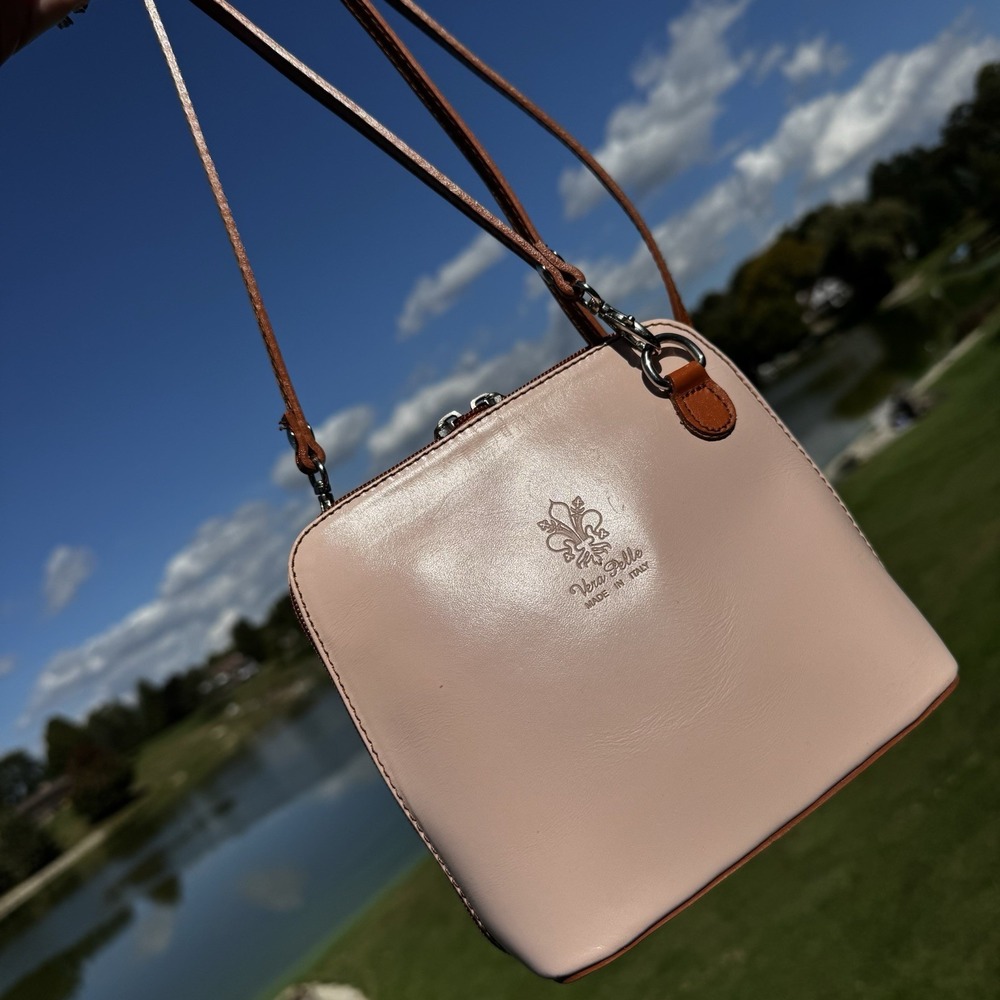 Vera Pelle Women's Pink Leather Crossbody Made In Italy Europecore Coquette